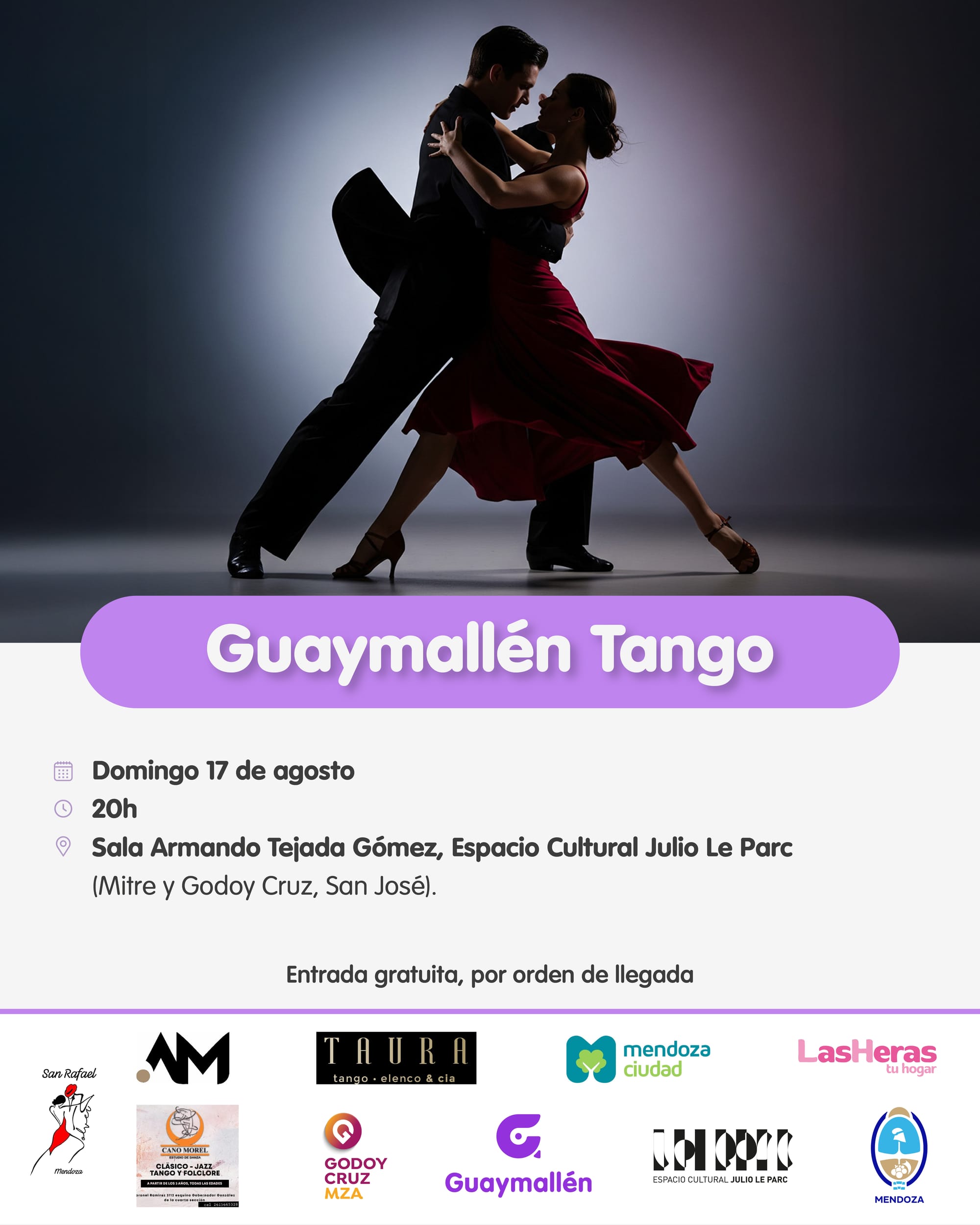 El encuentro provincial “Guaymallén Tango” llega al Espacio Cultural Julio Le Parc