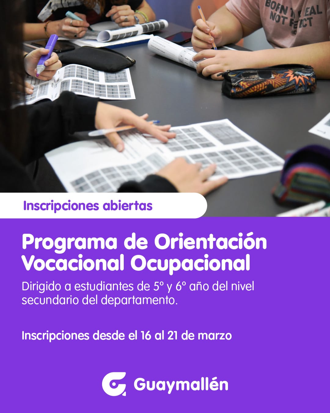 Guaymallén abre la inscripción al programa de Orientación Vocacional Ocupacional 2026