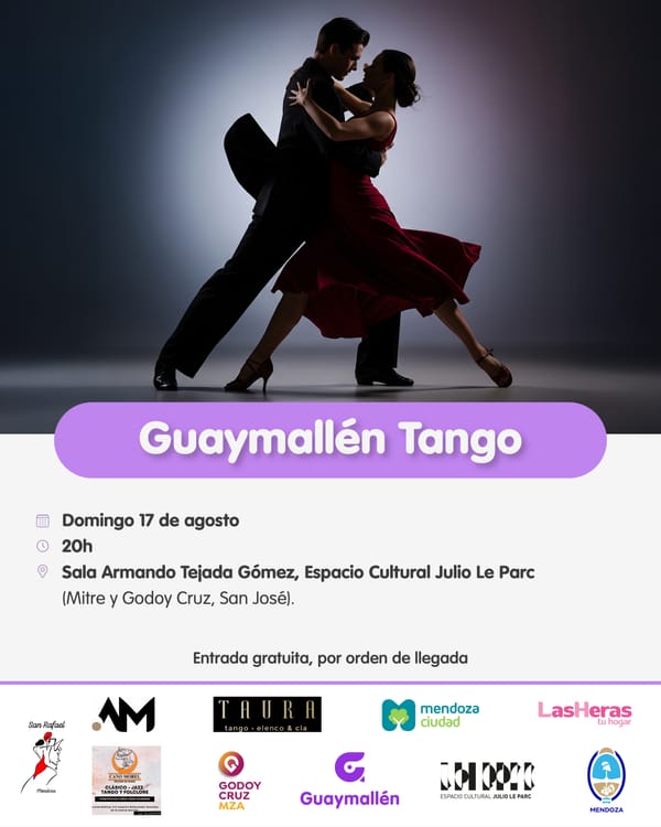 El encuentro provincial “Guaymallén Tango” llega al Espacio Cultural Julio Le Parc