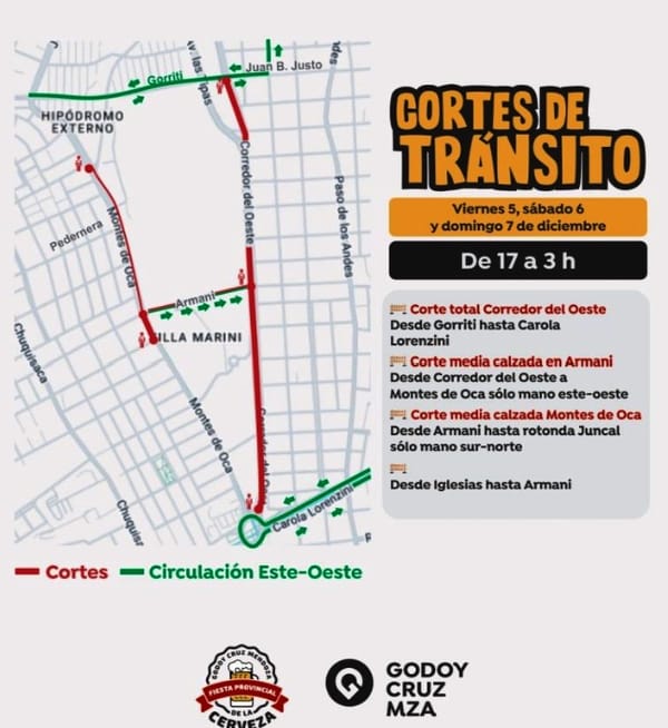 Estos serán los cortes de tránsito en la Fiesta Provincial de la Cerveza 2025