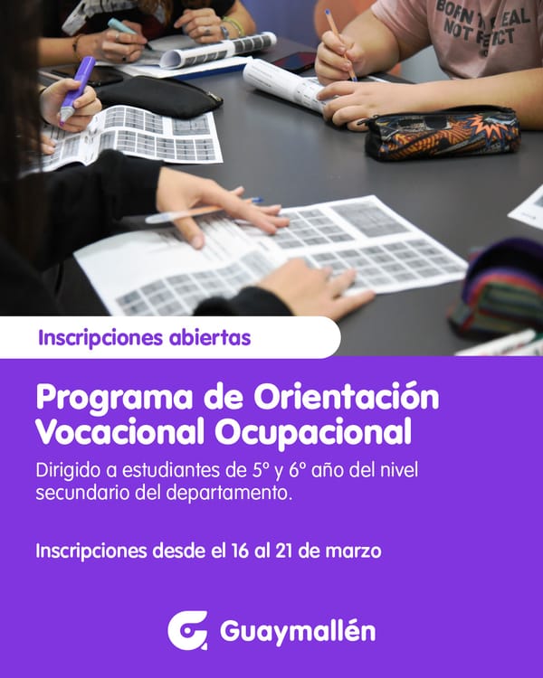 Guaymallén abre la inscripción al programa de Orientación Vocacional Ocupacional 2026